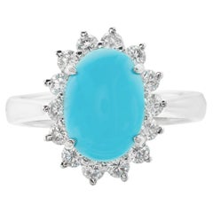 18k White Gold Turquoise Diamond Cts 0.51 Engagement Ring