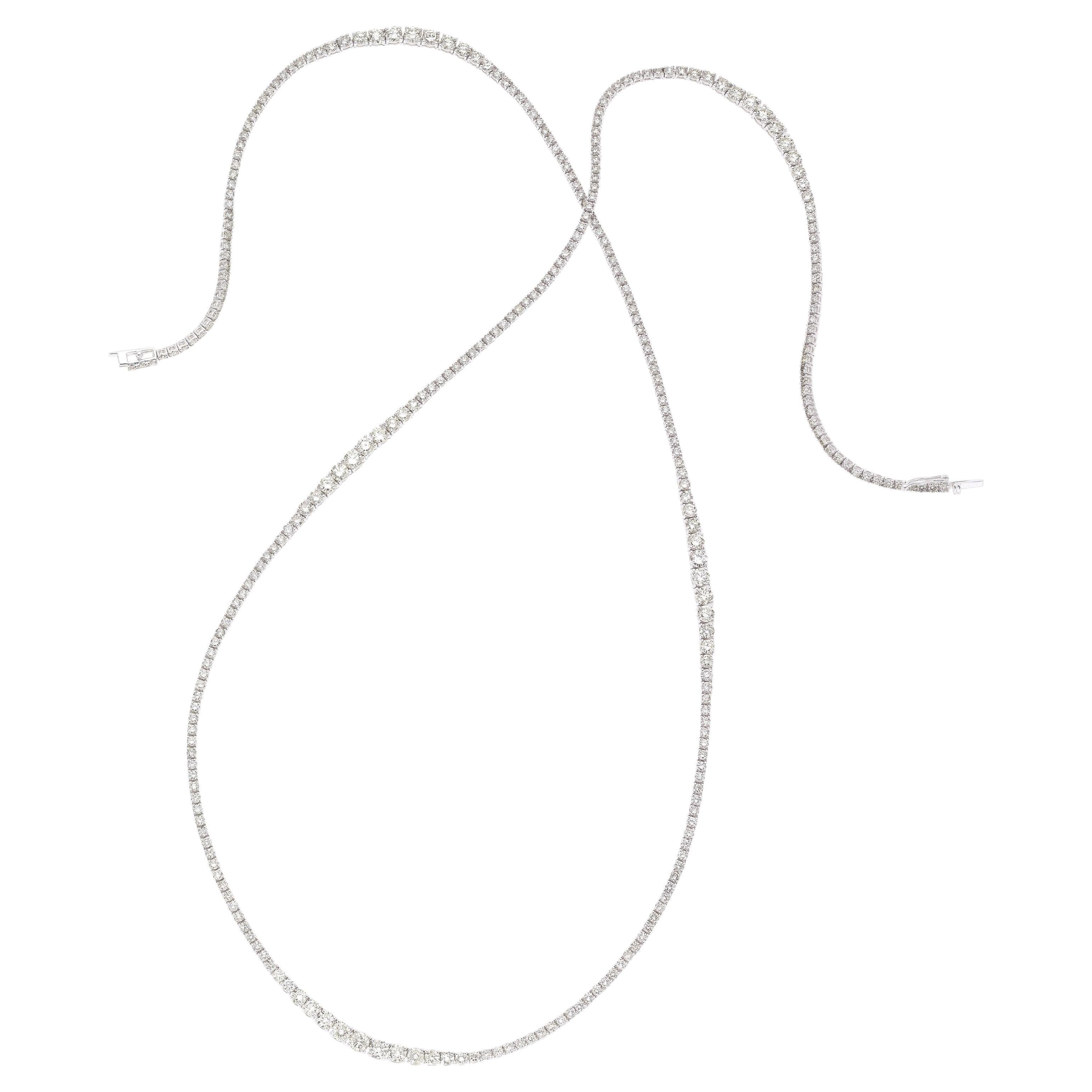 18k White Gold Undulating Graduated Diamond Tennis Necklace 32" 16.98 ct