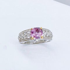 18K White Gold Unheated Purple Sapphire Ring with Diamonds