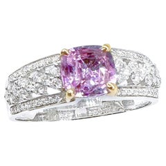 18K White Gold Unheated Purple Sapphire Ring with Diamonds
