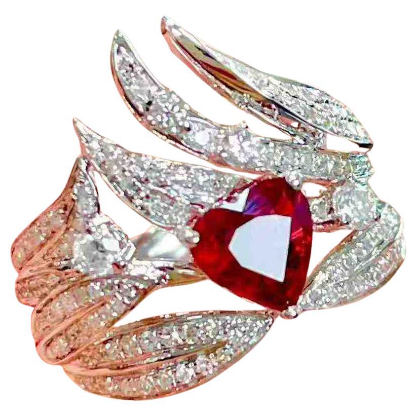18K White Gold Unheated Ruby 
Diamond Ring – 1.98 TCW im Angebot