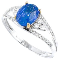 18K White Gold Unheated Sapphire Diamond Ring