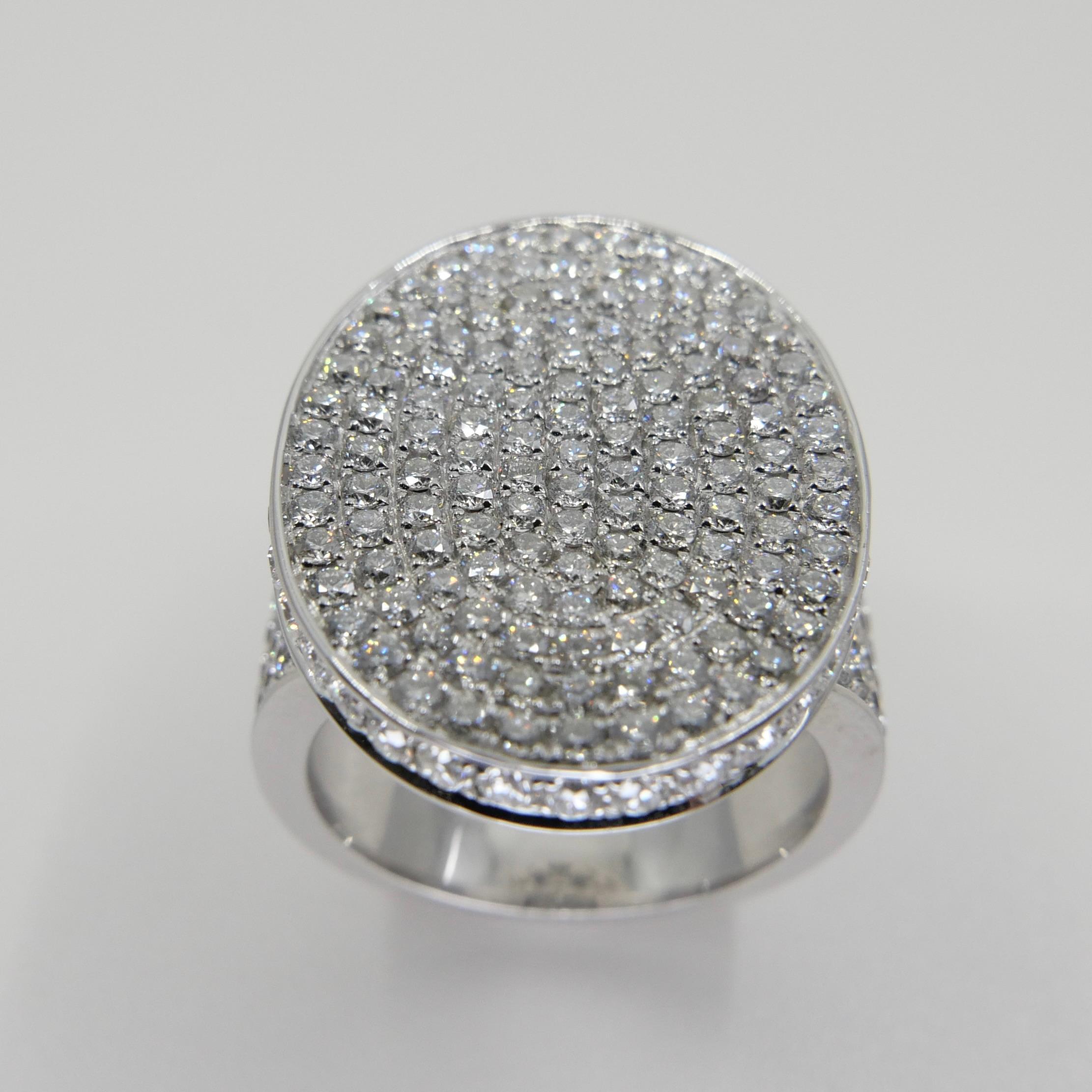 18K White Gold Unisex Cluster Diamond Cocktail Ring, 237 Diamonds, 2.79 CTW For Sale 5