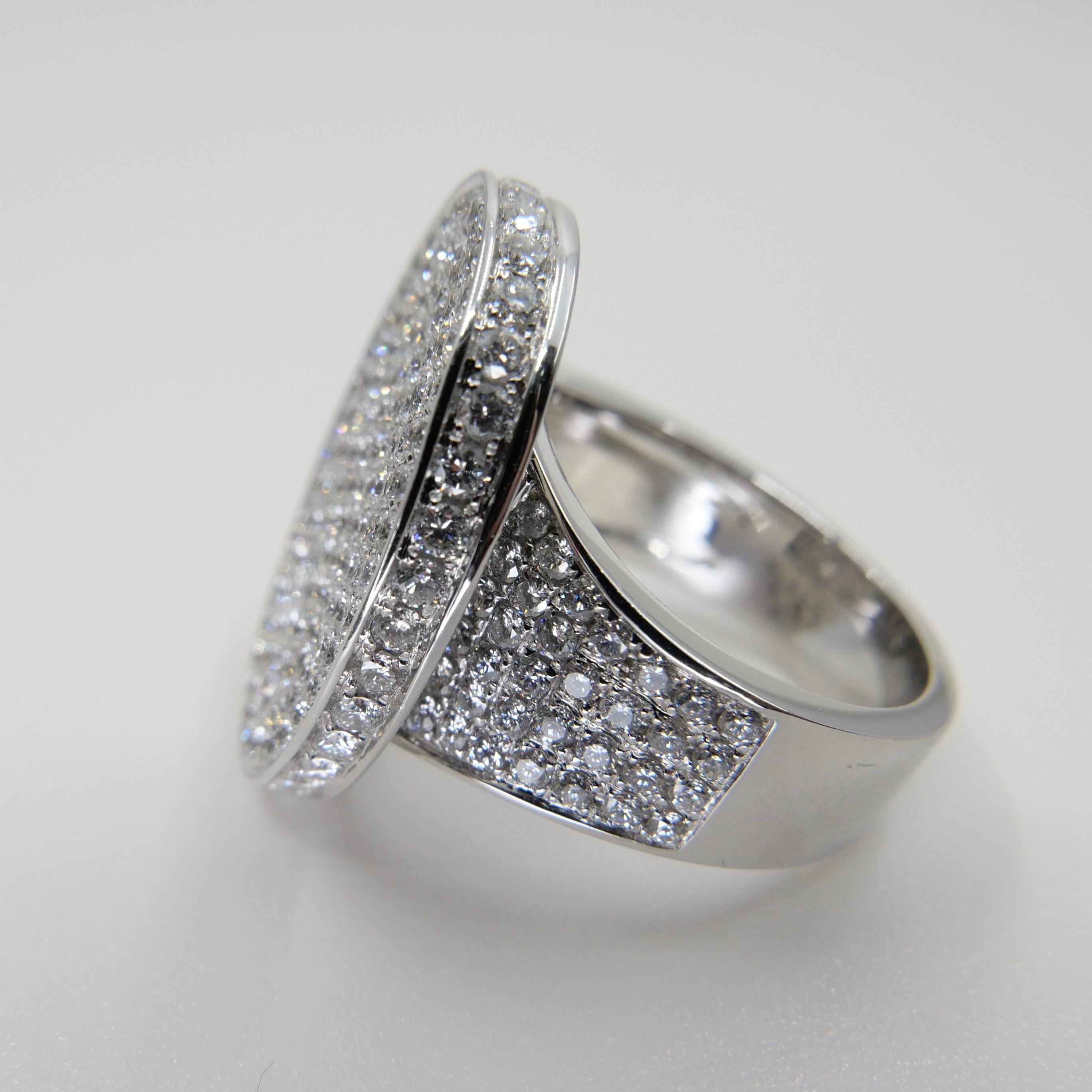 18K White Gold Unisex Cluster Diamond Cocktail Ring, 237 Diamonds, 2.79 CTW For Sale 8