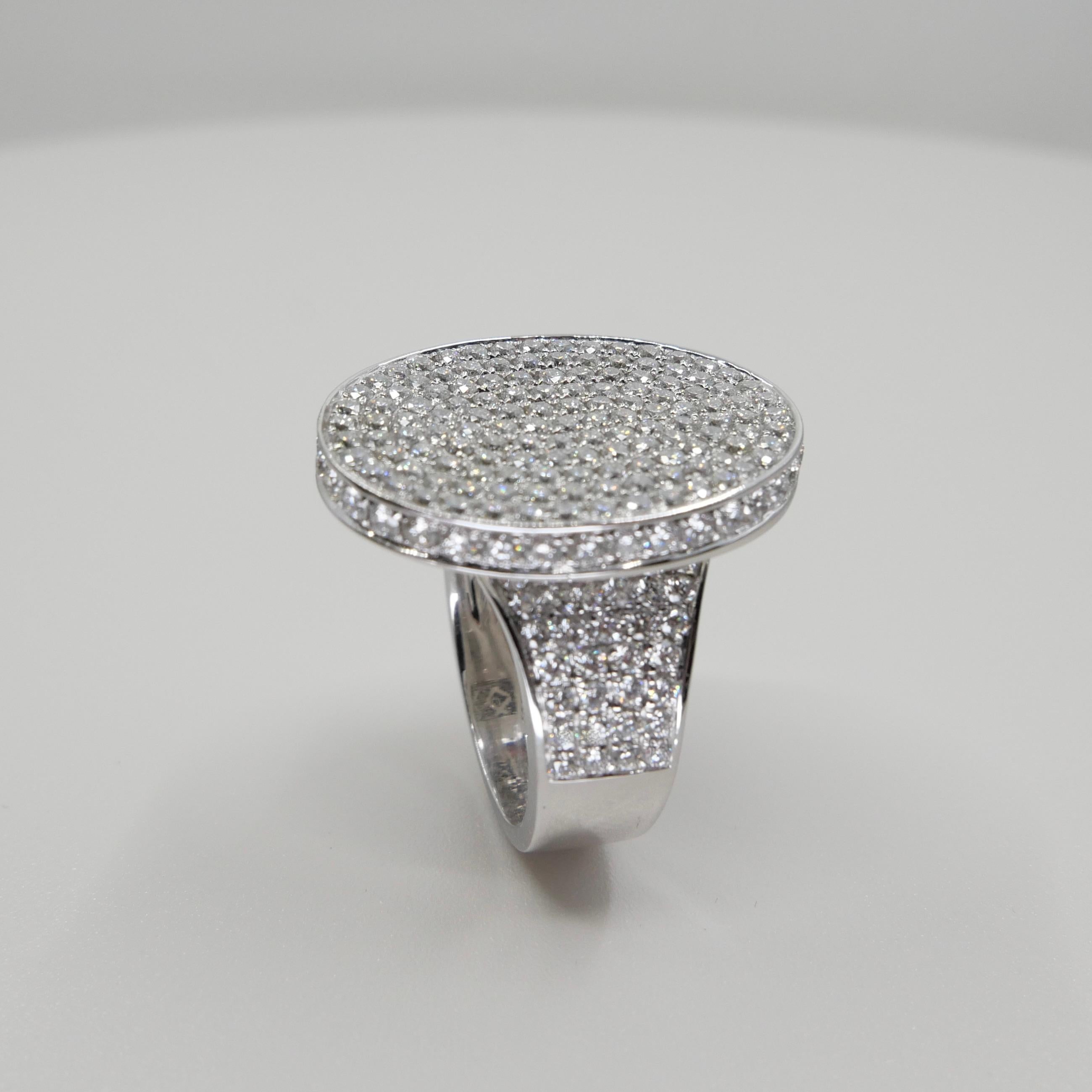Round Cut 18K White Gold Unisex Cluster Diamond Cocktail Ring, 237 Diamonds, 2.79 CTW For Sale