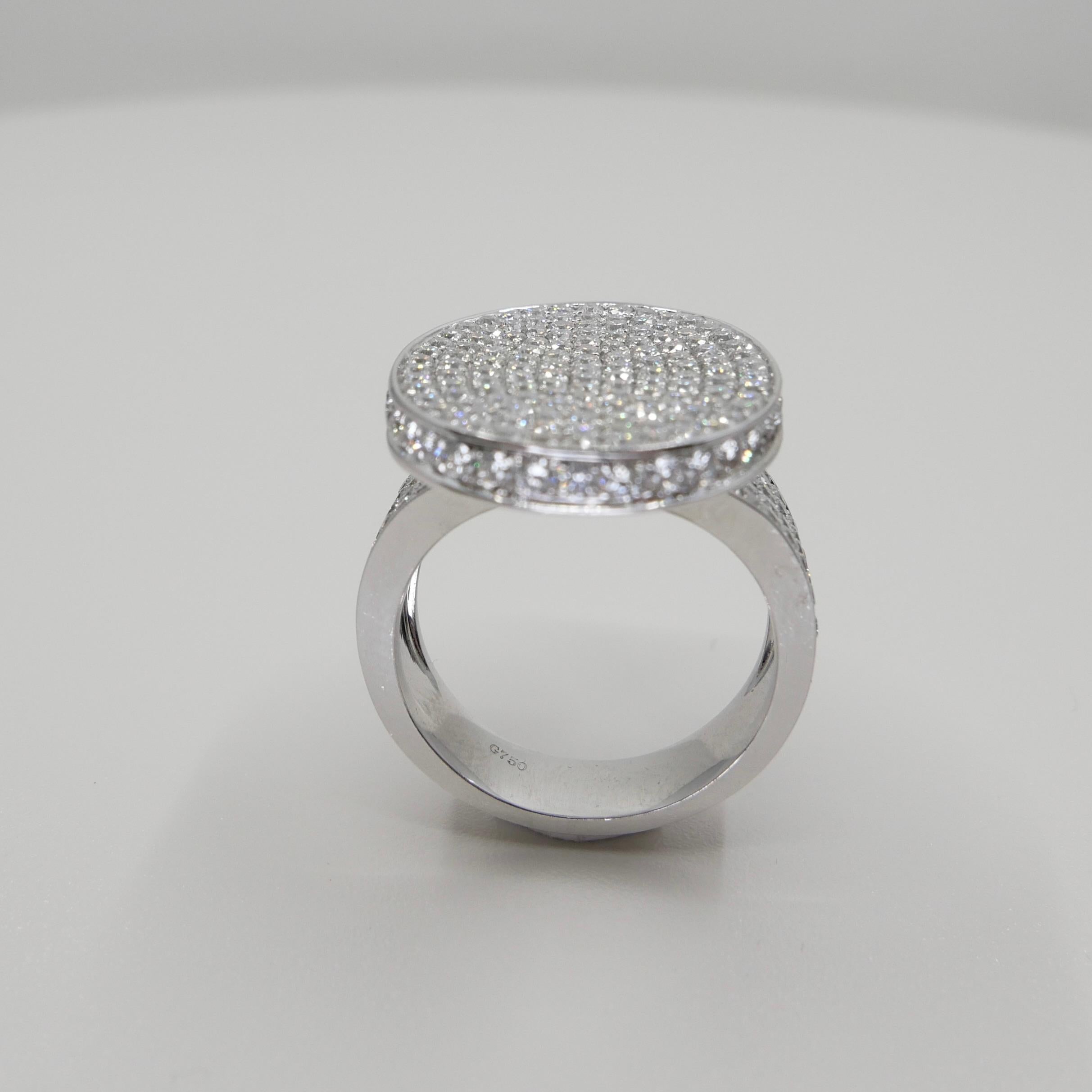 18K White Gold Unisex Cluster Diamond Cocktail Ring, 237 Diamonds, 2.79 CTW For Sale 2