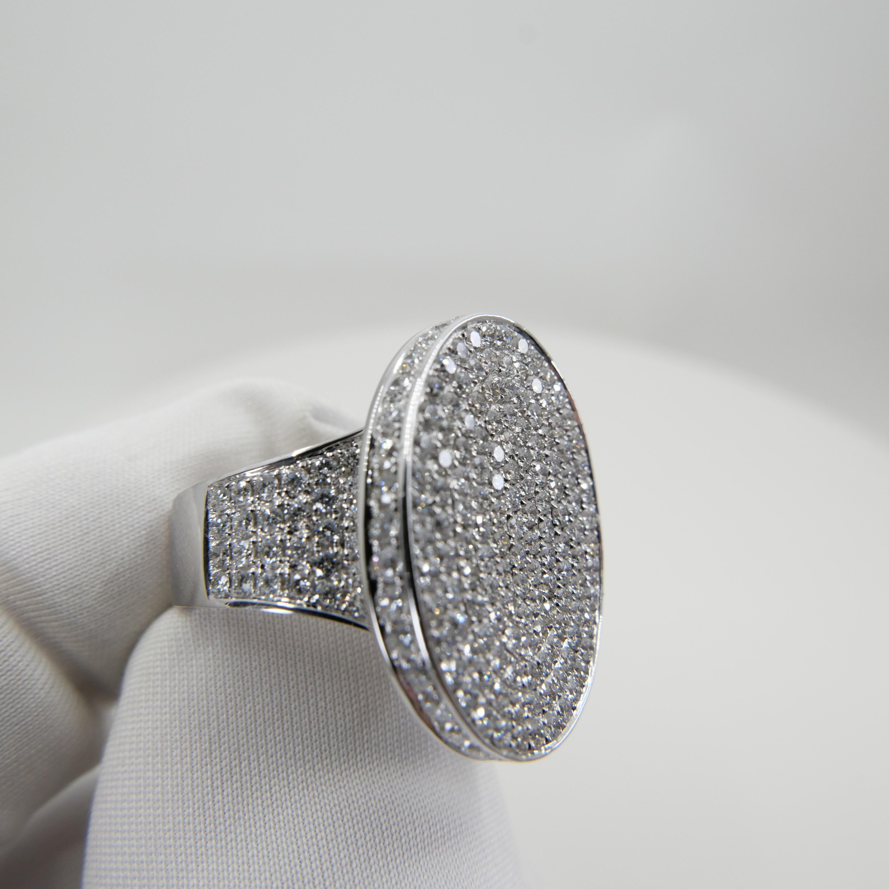 18K White Gold Unisex Cluster Diamond Cocktail Ring, 237 Diamonds, 2.79 CTW For Sale 3