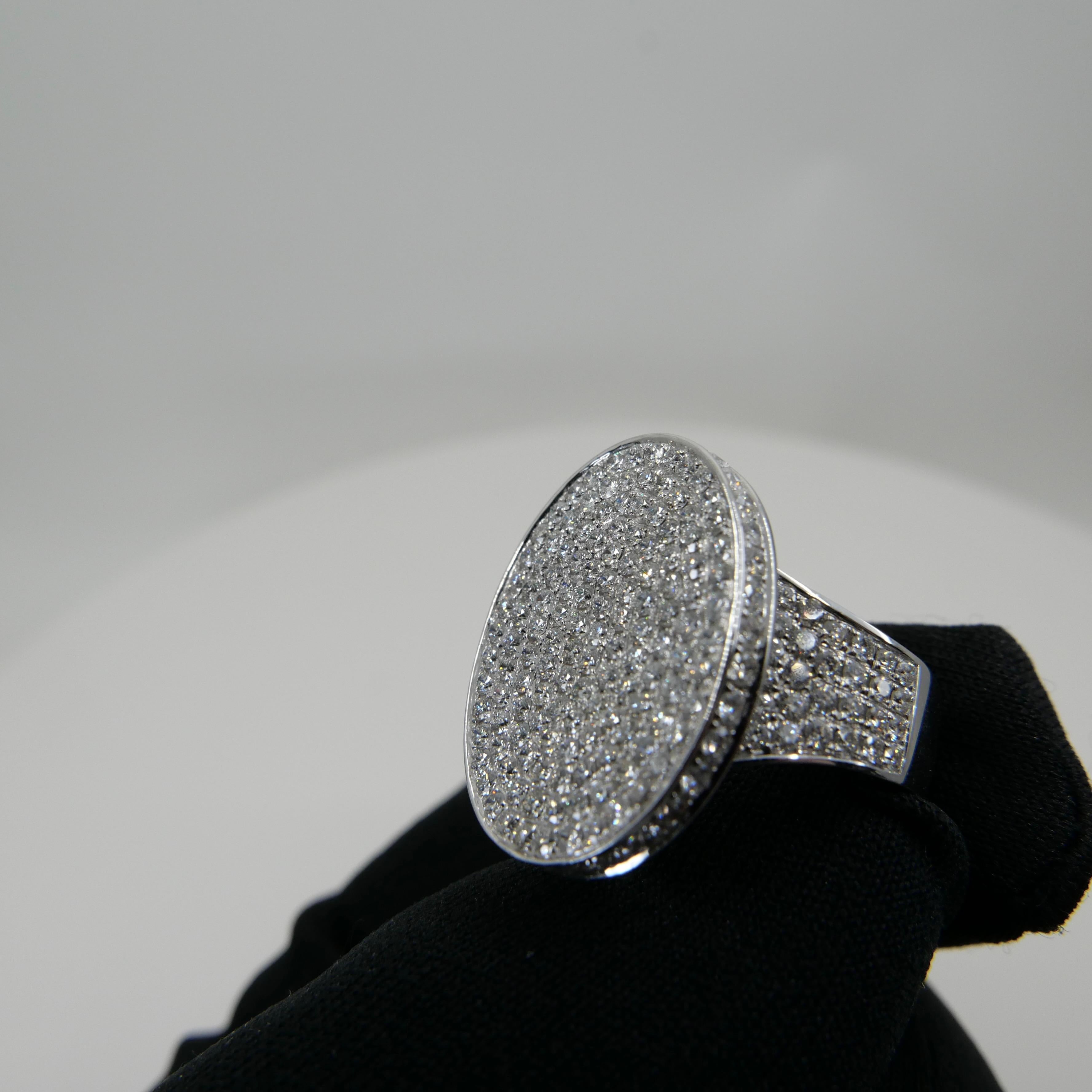 18K White Gold Unisex Cluster Diamond Cocktail Ring, 237 Diamonds, 2.79 CTW For Sale 4