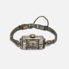 18K White Gold Vintage Cyma Watch with Diamonds and Sapphires