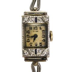 18K White Gold Vintage Cyma Watch with Diamonds and Sapphires