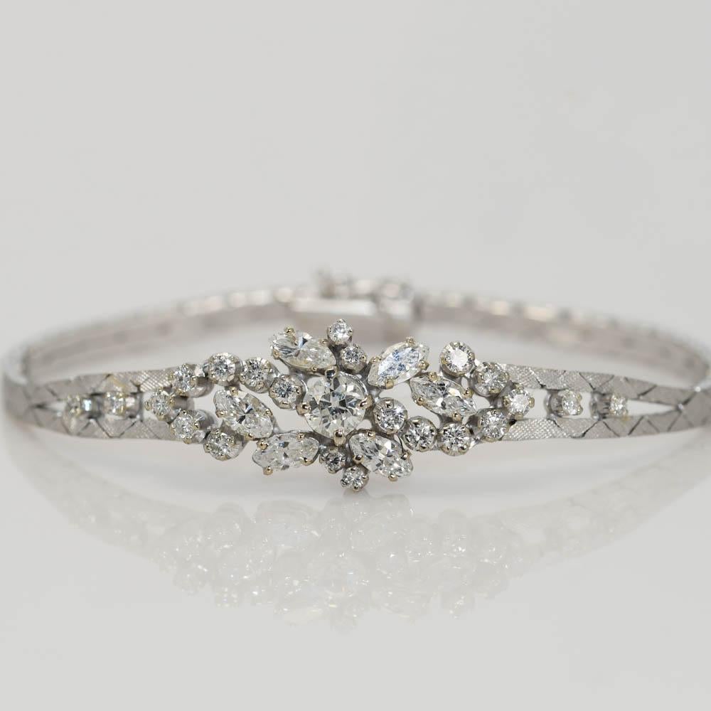 18K Weißgold Vintage Diamant-Armband 2,50ct (Marquiseschliff) im Angebot