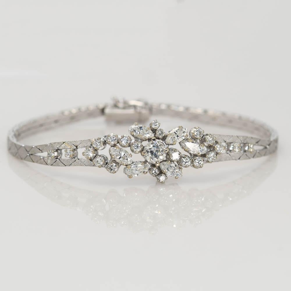 18K Weißgold Vintage Diamant-Armband 2,50ct im Zustand „Hervorragend“ im Angebot in Laguna Beach, CA