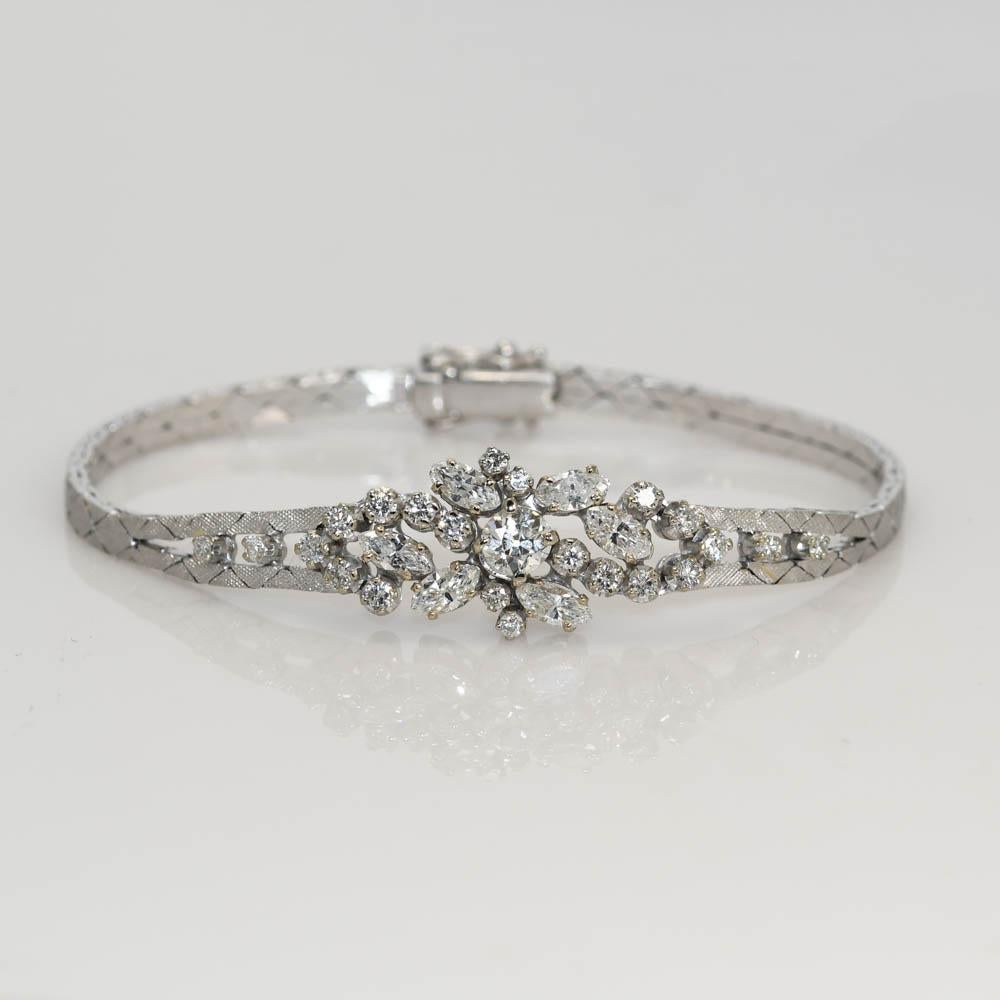 18K Weißgold Vintage Diamant-Armband 2,50ct für Damen oder Herren im Angebot