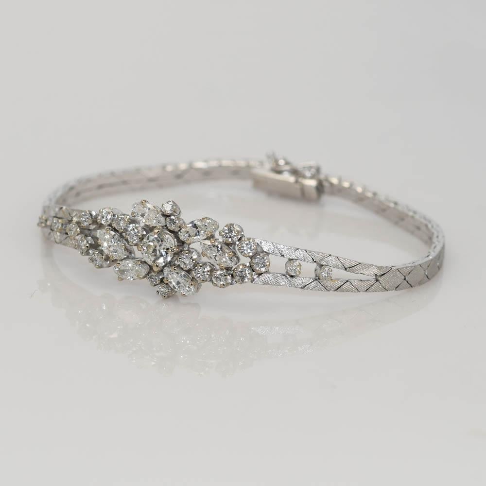 18K Weißgold Vintage Diamant-Armband 2,50ct im Angebot 1