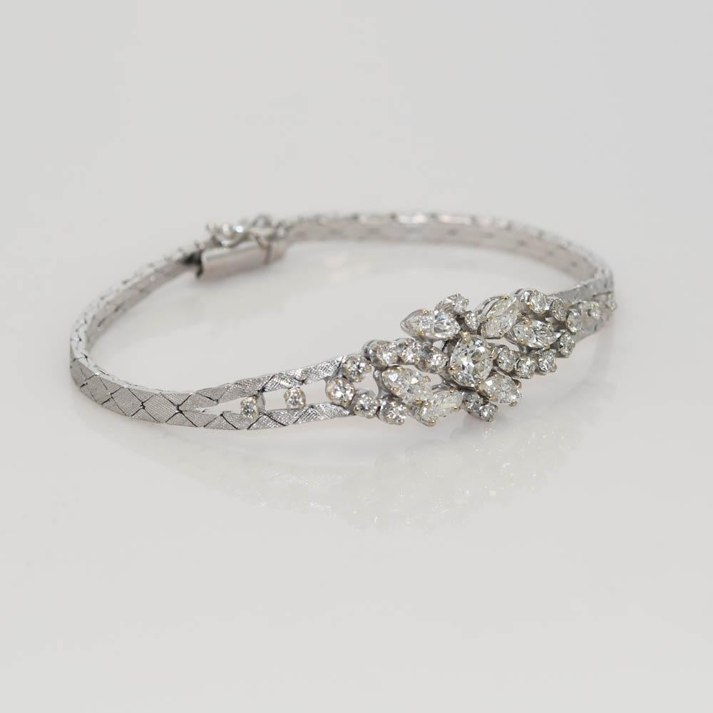 18K Weißgold Vintage Diamant-Armband 2,50ct im Angebot 2