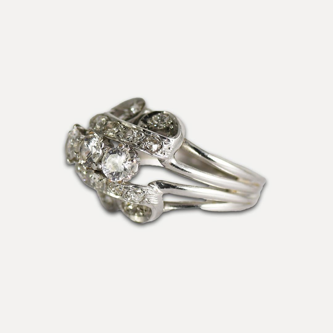 18K White Gold Vintage Diamond & Cubic Zirconia Ring For Sale 1