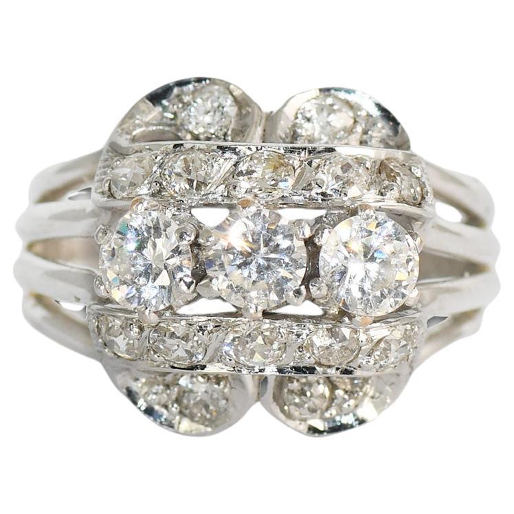 18K White Gold Vintage Diamond & Cubic Zirconia Ring For Sale