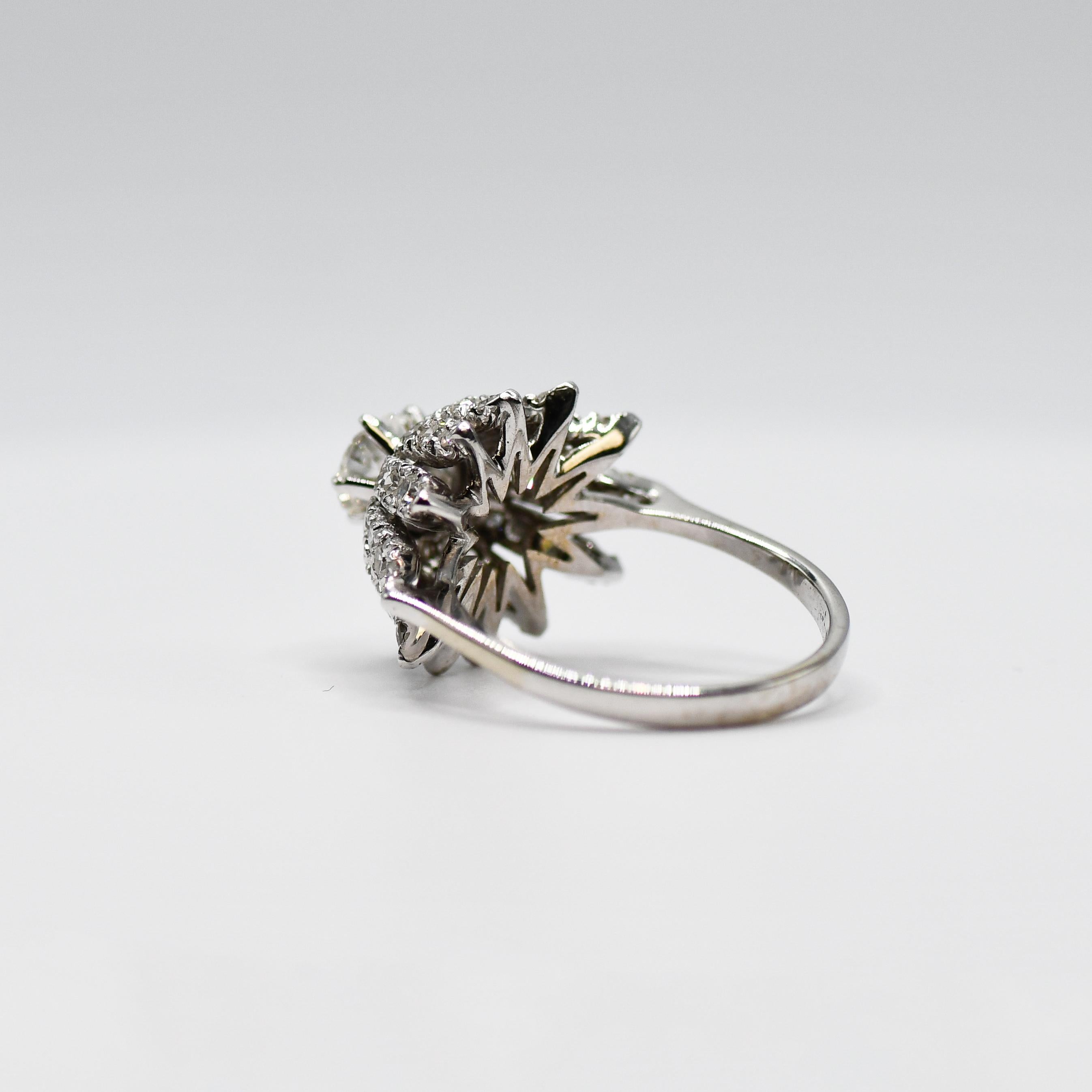 18K White Gold Vintage Diamond Ring, .78ct Old Mine, 1.53tdw For Sale 2