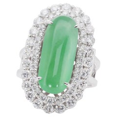 18k White Gold Vintage Dome Ring with 2.18 Carat Natural Jade and Diamonds