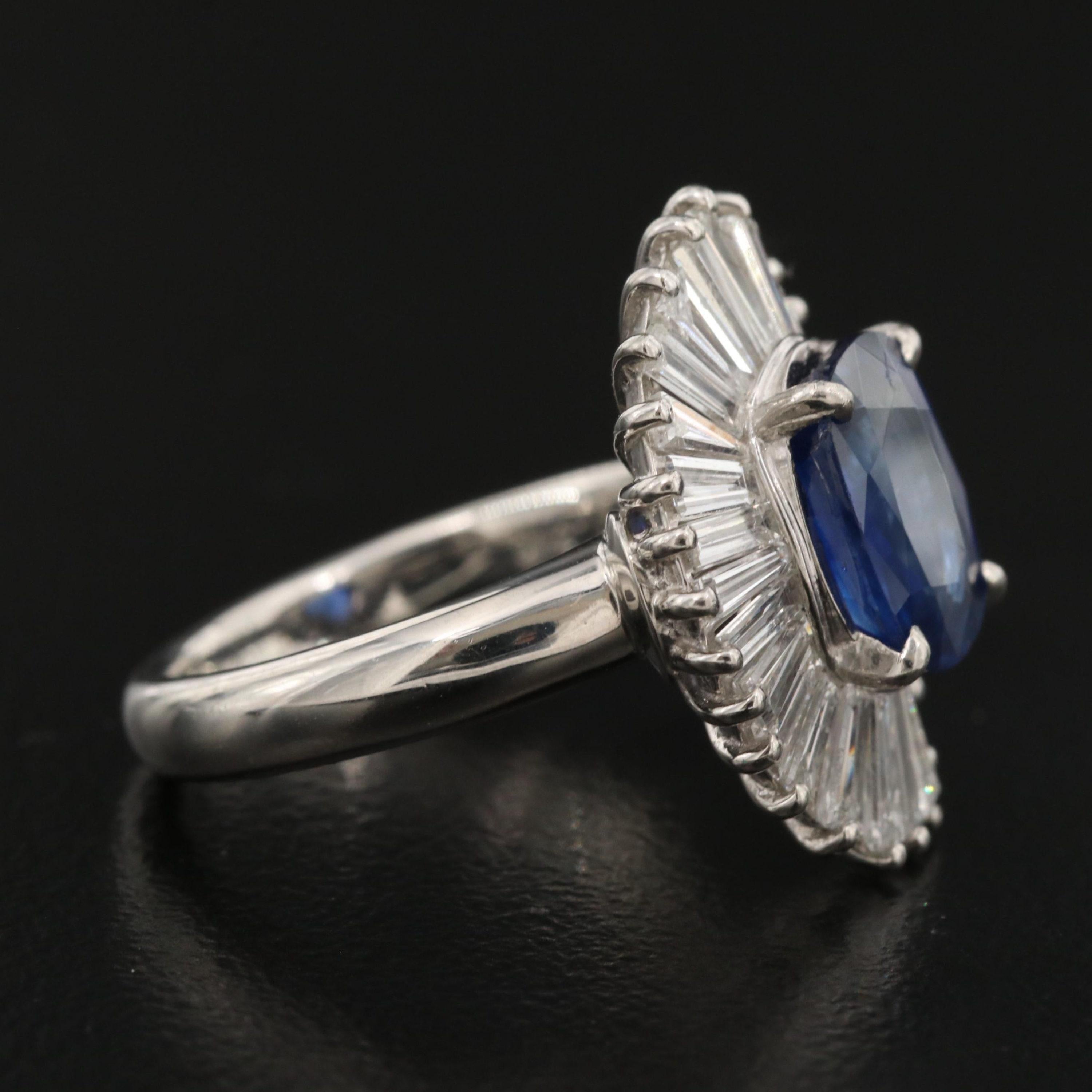 For Sale:  2 Carat Vintage Sapphire Engagement Ring, Halo Sapphire Diamond Cocktail Ring 2