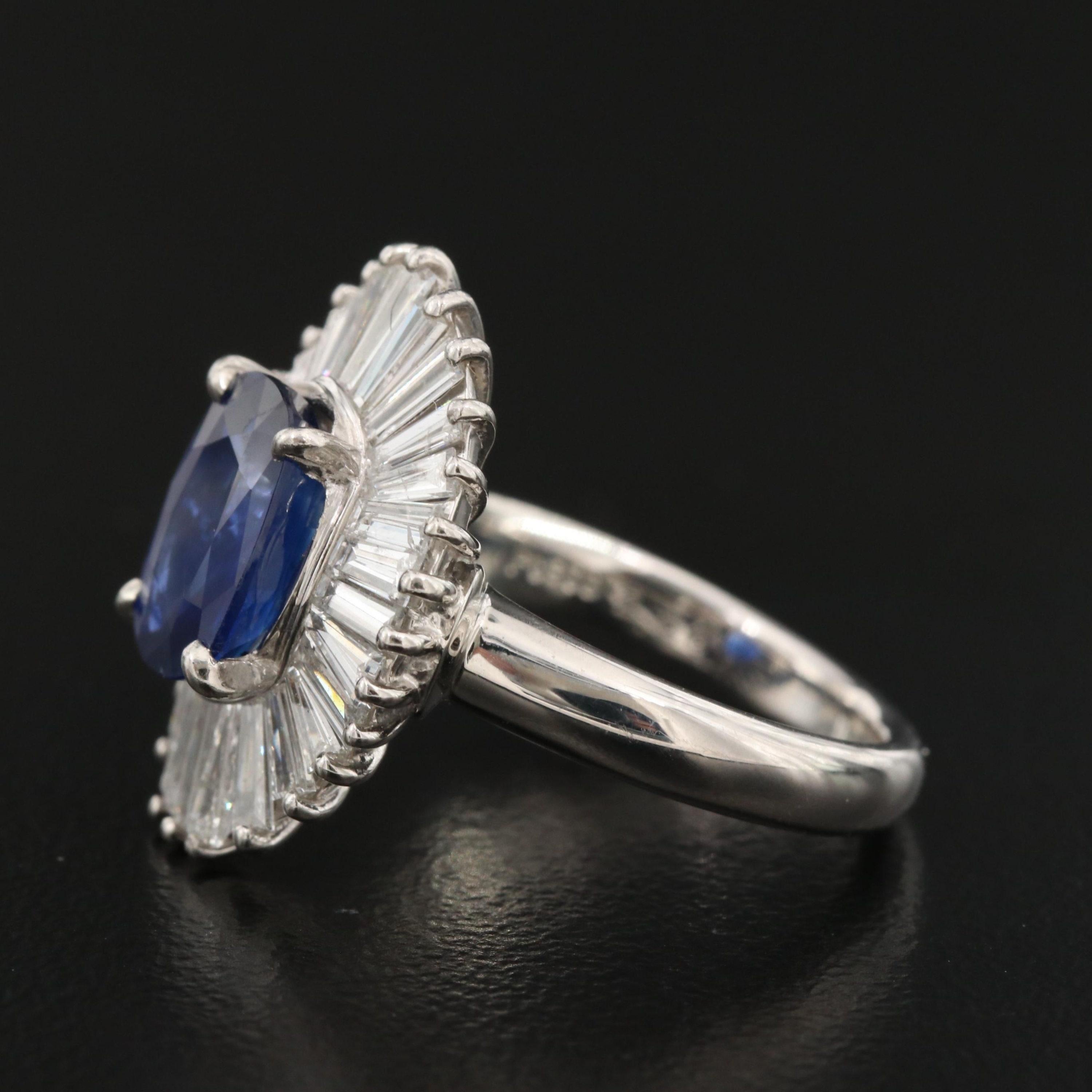 For Sale:  2 Carat Vintage Sapphire Engagement Ring, Halo Sapphire Diamond Cocktail Ring 5