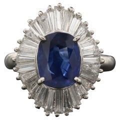 2 Carat Vintage Sapphire Engagement Ring, Halo Sapphire Diamond Cocktail Ring