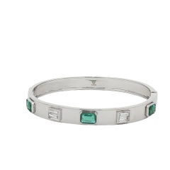 18K White Gold Viva Bangle with Emerald and baguette Diamond