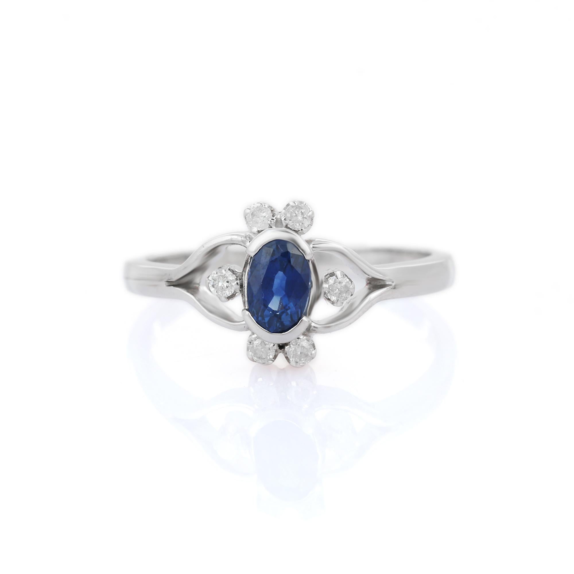 For Sale:  Solid 18k White Gold Vivid Oval Blue Sapphire and Diamond Wedding Ring 2