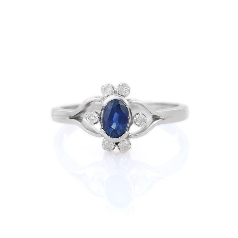 Customizable Solid 18k White Gold Vivid Oval Blue Sapphire and Diamond