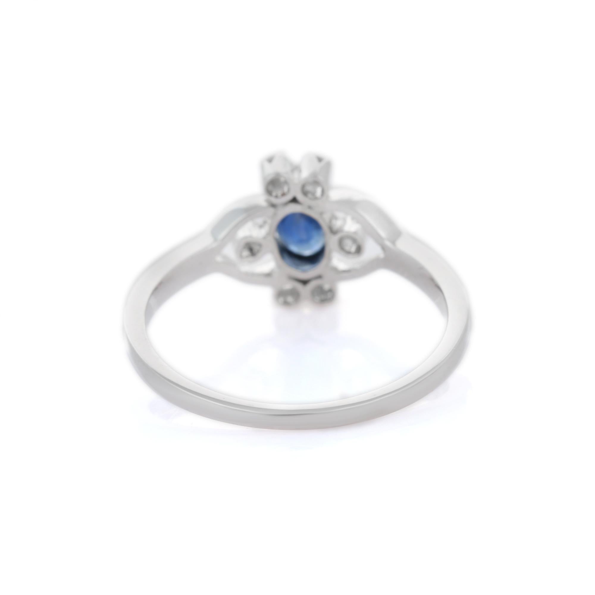 For Sale:  Solid 18k White Gold Vivid Oval Blue Sapphire and Diamond Wedding Ring 4