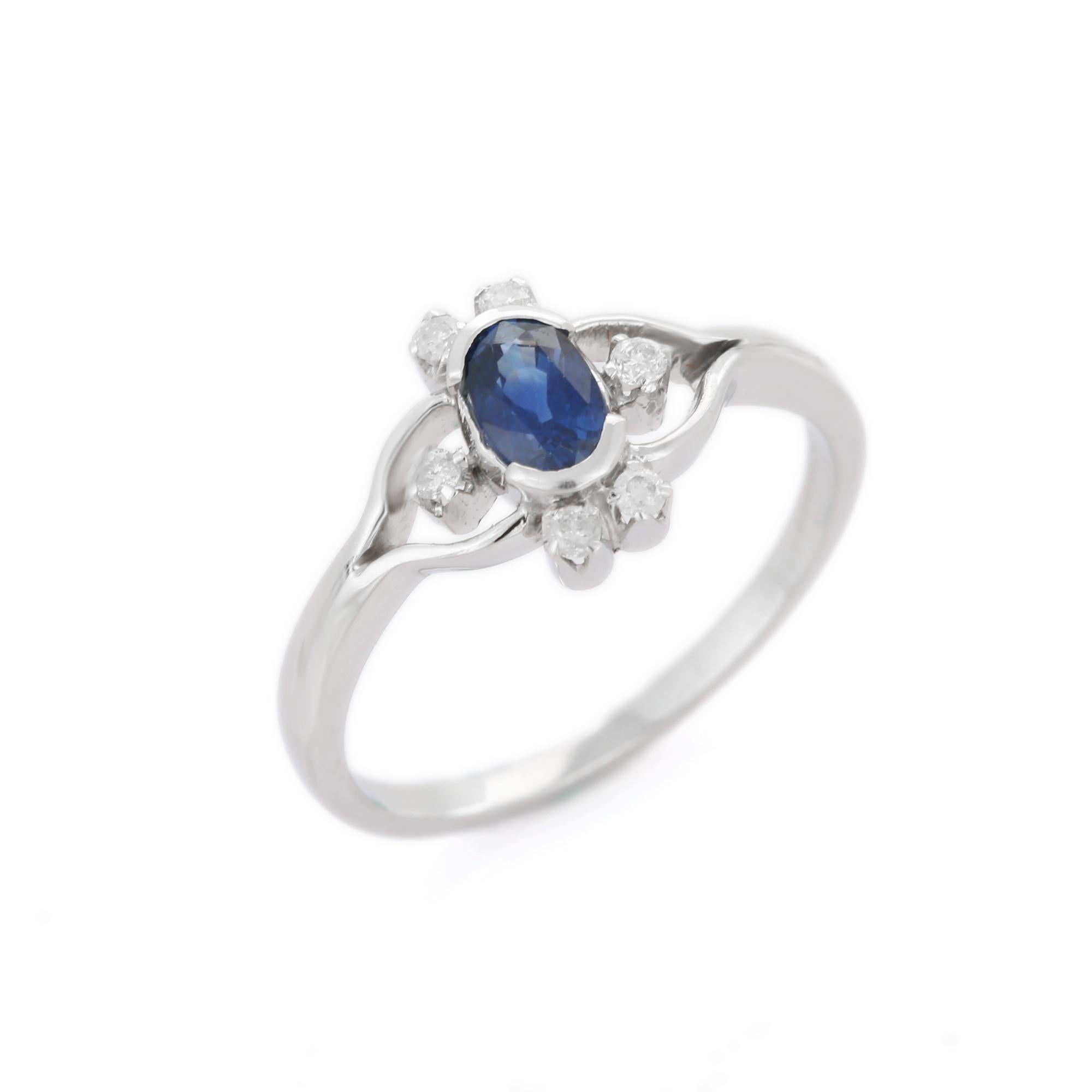 For Sale:  Solid 18k White Gold Vivid Oval Blue Sapphire and Diamond Wedding Ring 5
