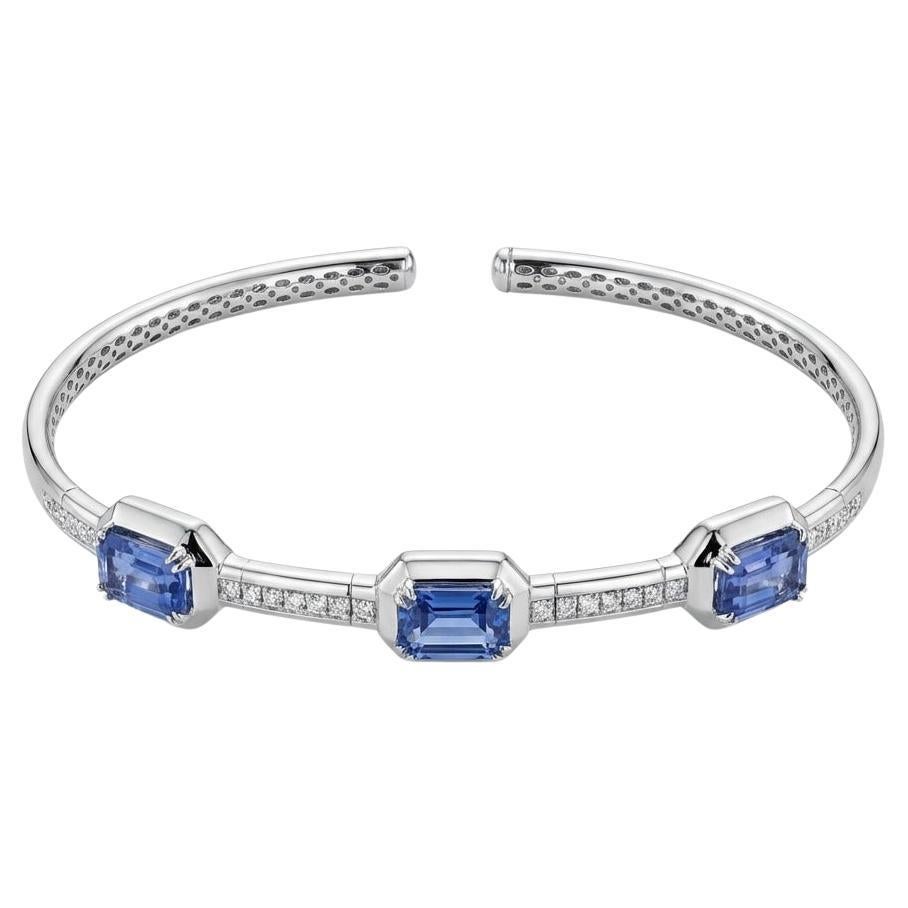 18K White Gold VS Diamond and Tanzanite cuff