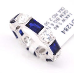 18k White Gold VS2, G 8.68ct Baguette Sapphire & Round Diamond Eternity Ring 5.25