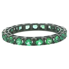 18k White Gold w/ Black Rhodium 0.95tw Round Emerald Eternity Band Ring