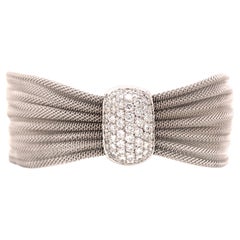 18K White Gold Weave Bracelet Pave Diamond Station