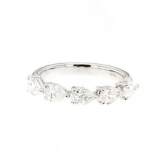 18K White Gold Wedding Band: Premium - Pear East-West Shared Prong (GIA)