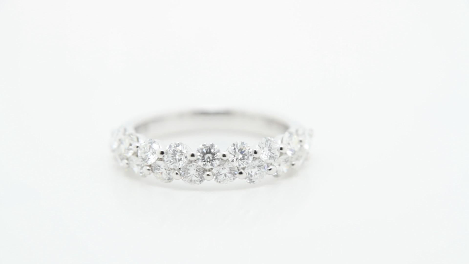 18K White Gold Wedding Band – Two-Row Domed Round Diamond Half-Way Band

Sophisticated and timeless, this 18K white gold wedding band features a graceful domed profile set with two rows of brilliant round-cut diamonds. Designed in a half-way style,