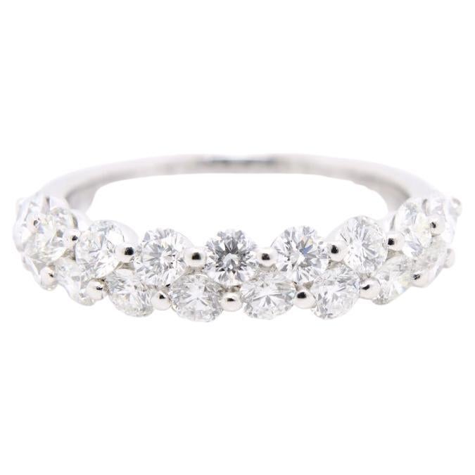 18K White Gold Two-Row Domed Round Diamond Band