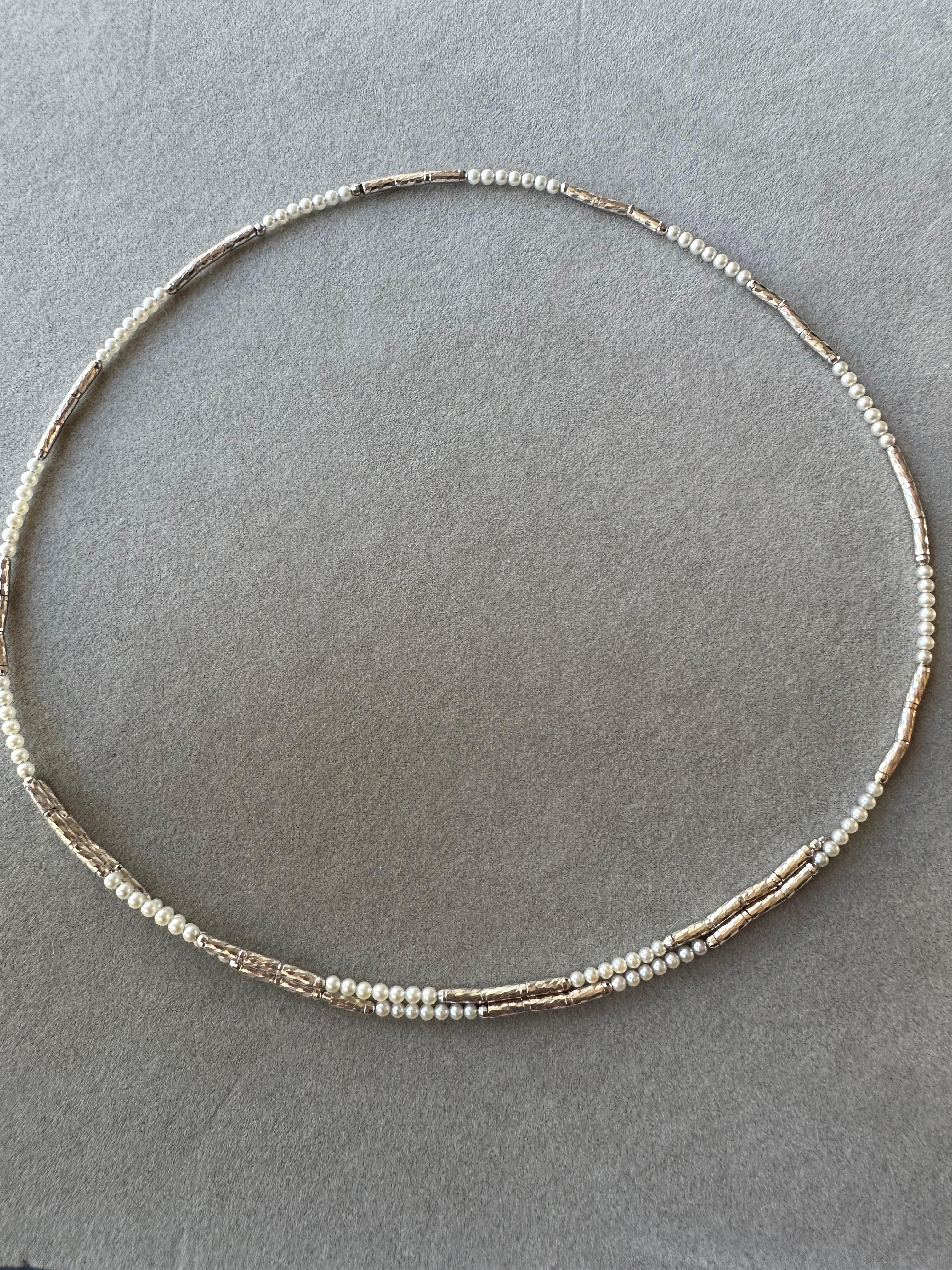 18K White Gold White Akoya Pearl Adjustable Magnetic Choker Necklace Bracelet For Sale 4
