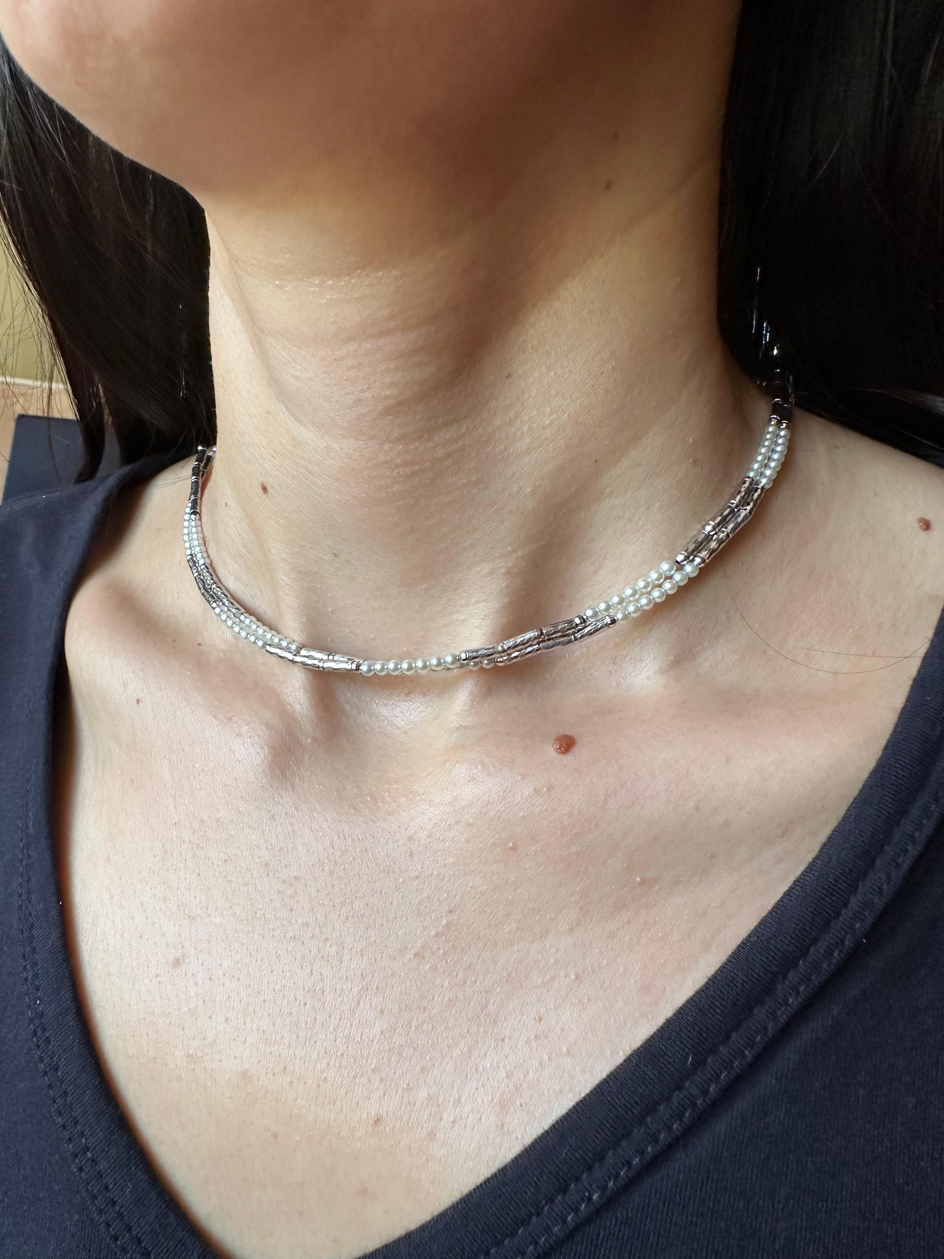 18K White Gold White Akoya Pearl Adjustable Magnetic Choker Necklace Bracelet For Sale 12