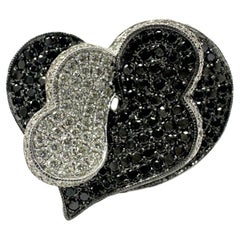 18K White Gold White and Black Diamond Heart Cocktail Ring