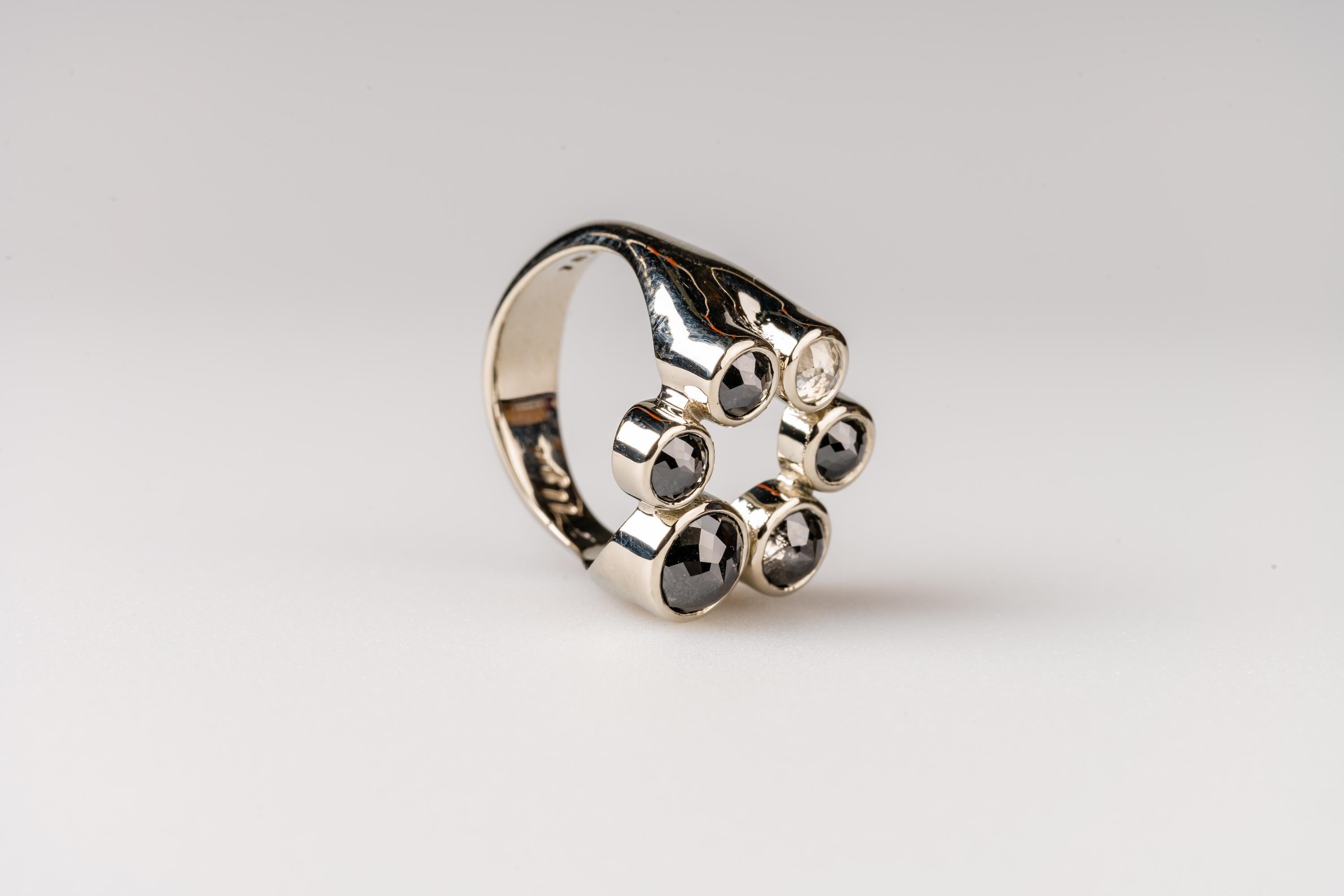 Women's 18 Karat White Gold White and Black Rose Cut Diamond Ring