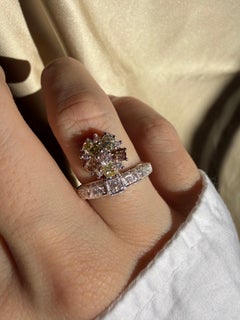 18k White Gold White and Brown Diamond Tiara Ring