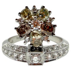 18k White Gold White and Brown Diamond Tiara Ring