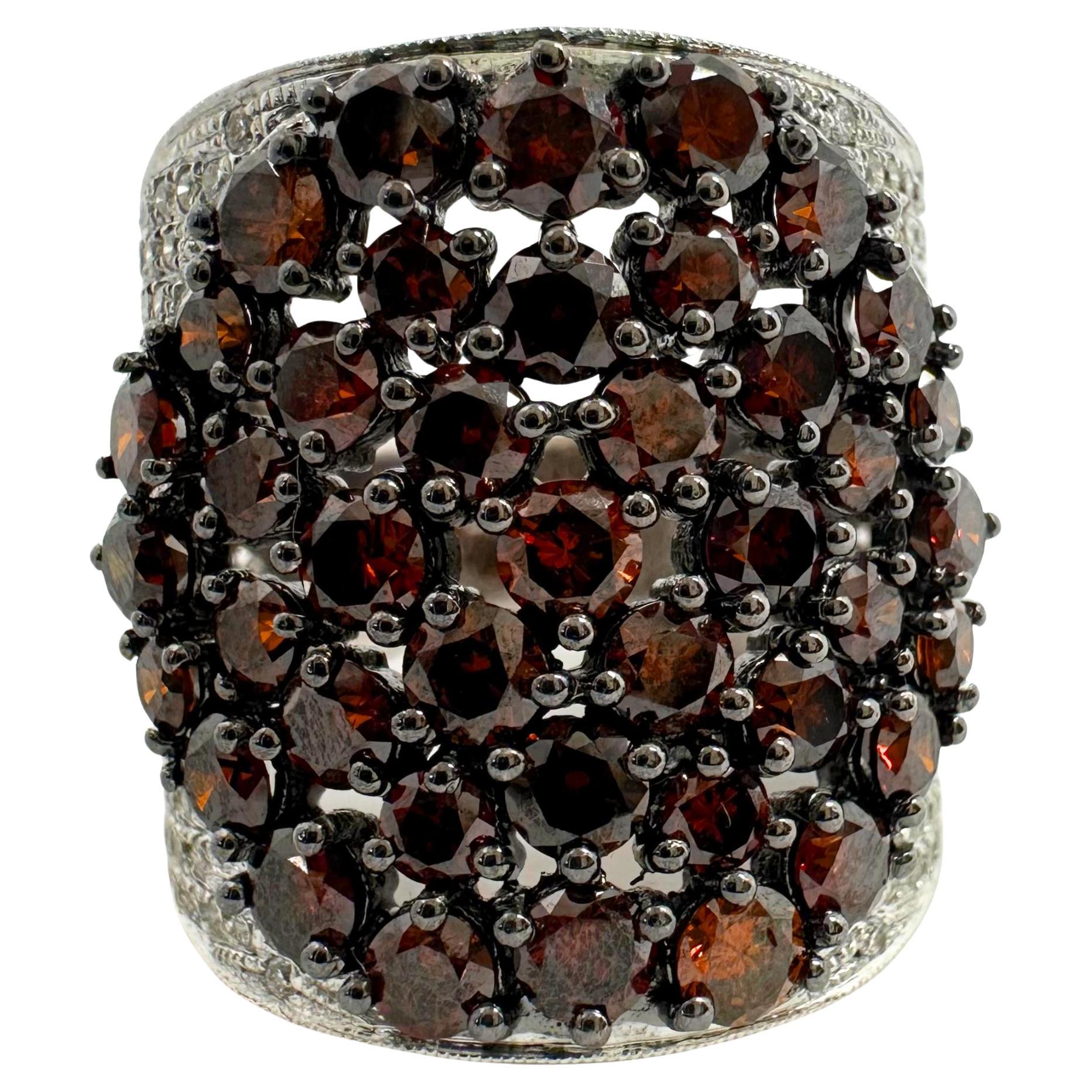 18K White Gold White and Brown Diamond Wide Band Ring