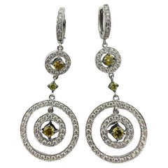 18K White Gold White and Yellow Diamond Drop Earrings