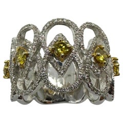 18K White Gold White and Yellow Diamond Wide Band Ring