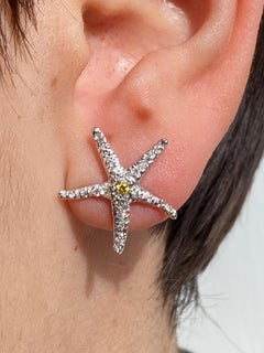 White and Yellow Diamonds 18K White Gold Starfish Stud Earrings Made in Italy