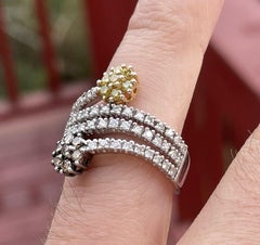 18k White Gold White & Brown Diamond Flower Bypass Ring 1.22ctw 7.6g