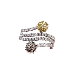 18k White Gold White & Brown Diamond Flower Bypass Ring 1.22ctw 7.6g